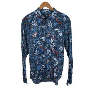 BF1330 Men’s H&M Relaxed Fit Hawaiian Palm Leaf Print Floral Button Down Shirt L
